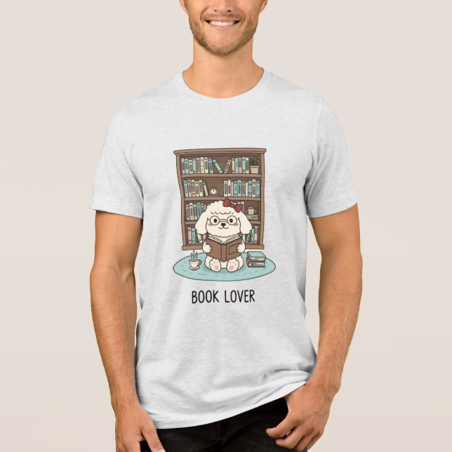 Bookworm Poodle Puppy Cute Reading Graphic Dog T Shirt (Framsida)