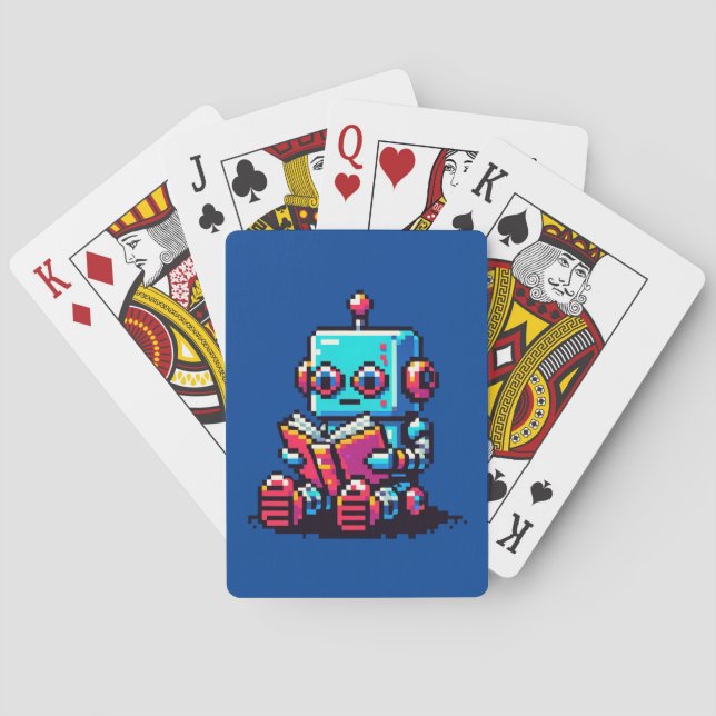 Bookworm Robot - Pixel Art Sci-Fi Reading Design Casinokort (Baksidan)