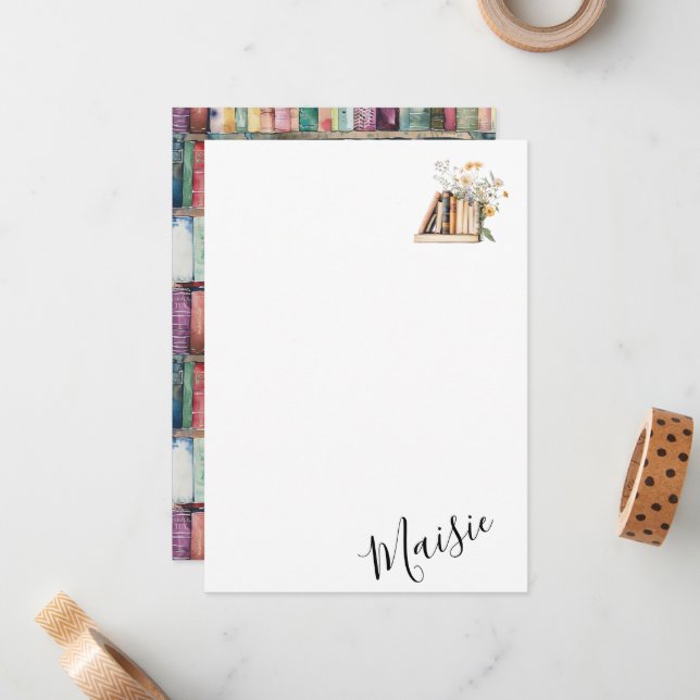 Bookworm skräddarsydd namn anteckningskort (Fram/Back In Situ)