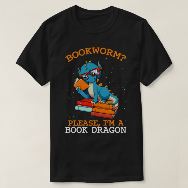 Bookworm Snälla jag är en Bok Dragon Librarian Rea T Shirt (Design framsida)