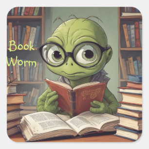 Bookworm Sticker Fyrkantigt Klistermärke