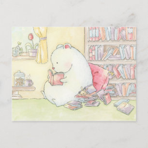 Bookworms bibliotek polar har bunny vattenfärg vykort