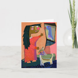 Boolos Girl, Cat och Bird BLANK Greeting Card Tack Kort