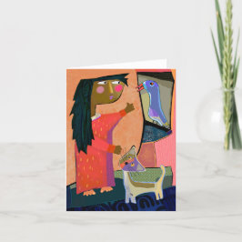 Boolos Girl, Cat och Bird BLANK Greeting Card Tack Kort