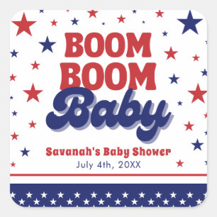 Boom Boom Baby 4:e juli Patriotic Baby Shower Fyrkantigt Klistermärke