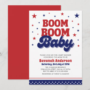 Boom Boom Baby 4:e juli Patriotic Baby Shower Inbjudningar