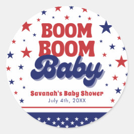 Boom Boom Baby 4 juli Patriotisk Bebis Shower Runt Klistermärke
