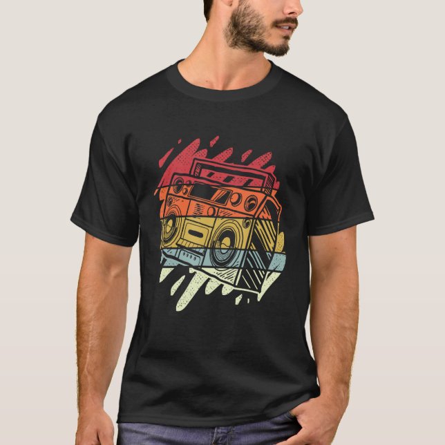 Boom Box Ghetto Blaster Radio Retro 80's 90's Hip T Shirt (Framsida)