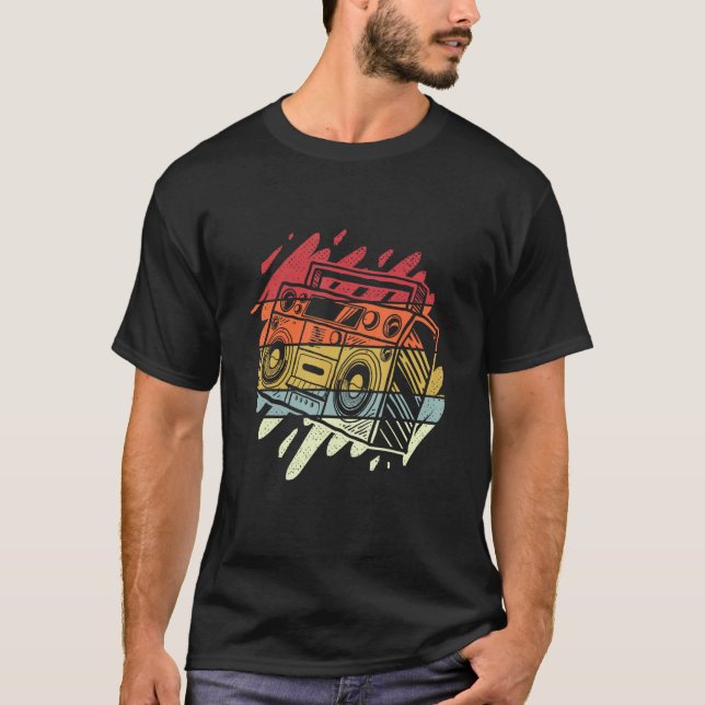 Boom Box Ghetto Blaster Radio Retro 80's 90's Hip T Shirt (Framsida)