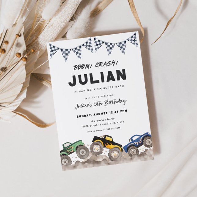 Boom Crash Monster Truck Birthday Invitation Inbjudningar (Skapare uppladdad)