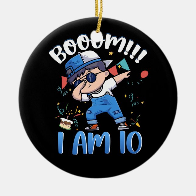 Boom jag är 10 år gammal 10 Födelsedagsfester Dabb Julgransprydnad Keramik (Framsidan)