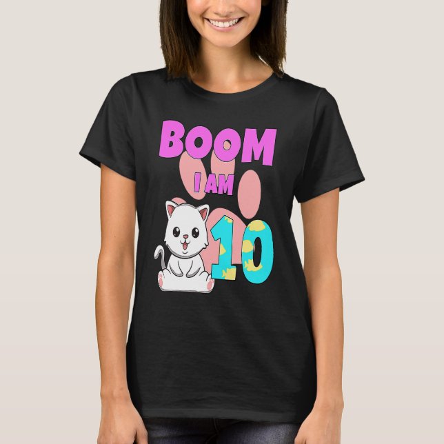 Boom jag är 10 katt t shirt (Framsida)