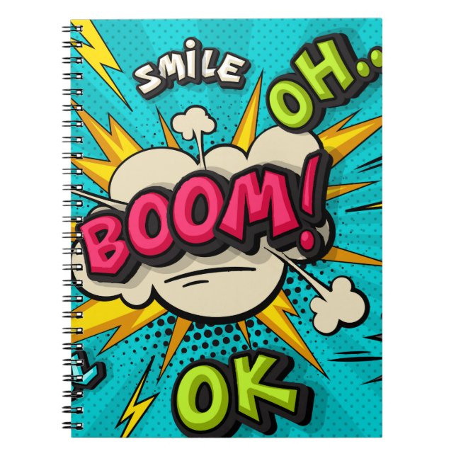 Boom pop-art-molnbubbla. Smile, wow, pow, coola, Anteckningsbok (Framsidan)