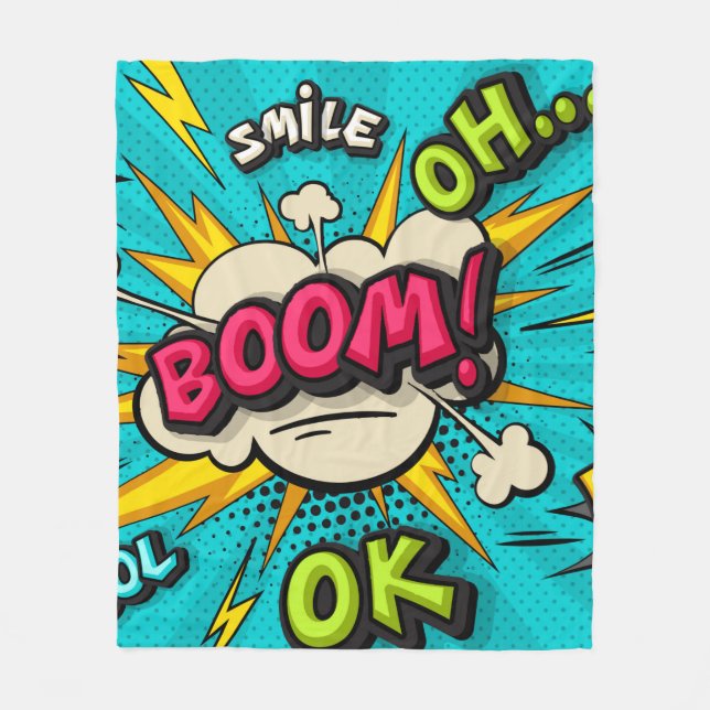 Boom pop-art-molnbubbla. Smile, wow, pow, coola,  Fleecefilt (Framsidan)