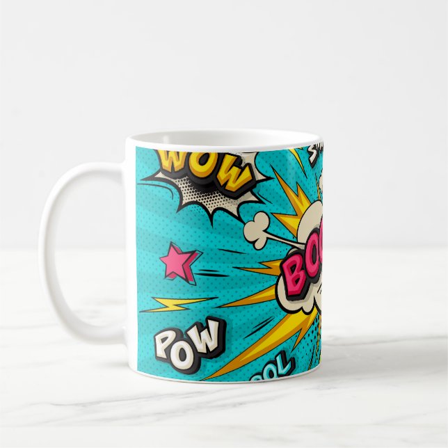 Boom pop-art-molnbubbla. Smile, wow, pow, coola,  Kaffemugg (Vänster)