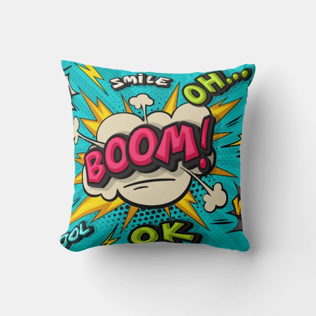 Boom pop-art-molnbubbla. Smile, wow, pow, coola,  Kudde (Framsida)