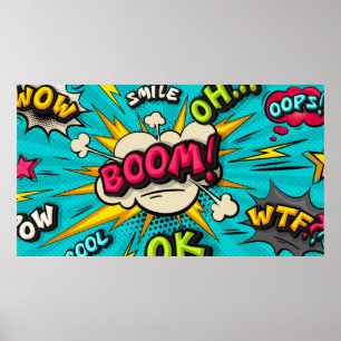 Boom pop-art-molnbubbla. Smile, wow, pow, coola, Poster
