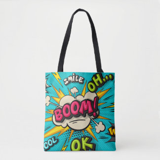 Boom pop-art-molnbubbla. Smile, wow, pow, coola,  Tygkasse