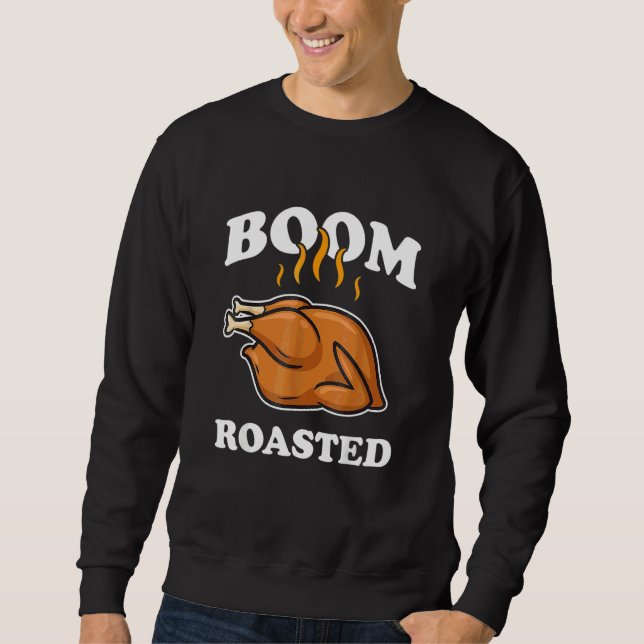 Boom Rostad Glad Thanksgiving  Kalkon Lång Ärmad Tröja (Framsida)