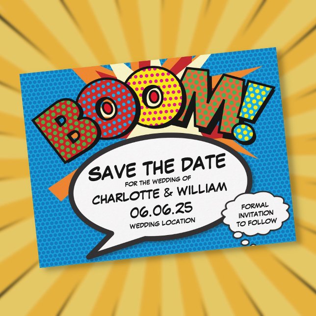 BOOM Spara datummodern Roligt Inbjudan Vykort (BOOM Save the Date Fun Modern Invitation Postcard)