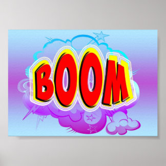 Boom Tecknad Art Ord Bubble med Blue Tecknad Explo Poster