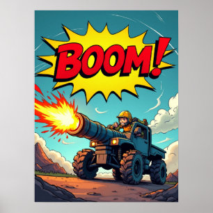 BOOM! Tecknad Lastbil Cannon Pop Art Explosion Pos Poster