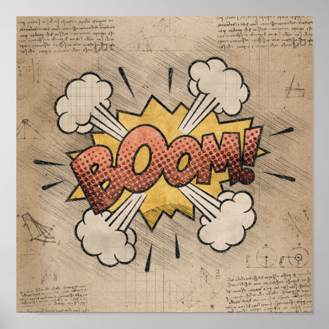 BOOM! Vintage Tecknad Bok Steampunk Pop Art Poster (Framsidan)