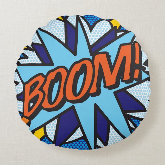 BOOM ZOOM Rolig Cool Modern Serietidningsinspirera Rund Kudde (Framsidan)