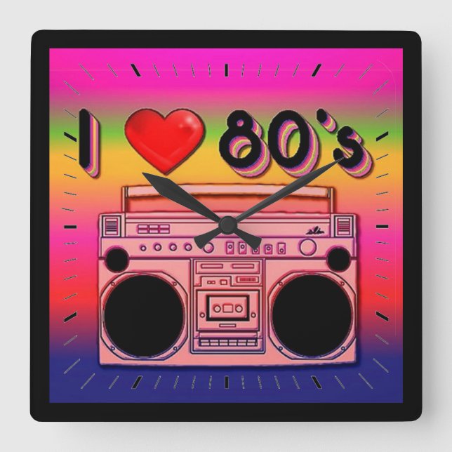 Boombox 80's Retro 80's Wall Clock 2 Fyrkantig Klocka (Framsida)