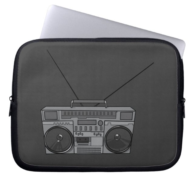 Boombox/bang boxas stereo tejpar radiosände laptop sleeve (Framsidan)