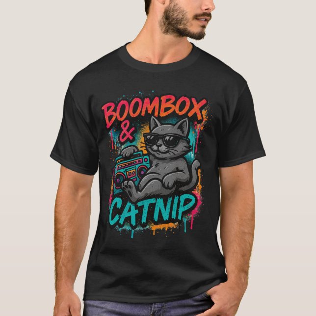 Boombox & Catnip - Graffiti Streetwear Cat T-Shirt (Framsida)