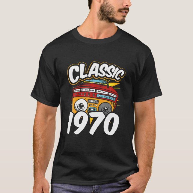Boombox Classic 1970 Music Cassette 8 Track Radio T Shirt (Framsida)