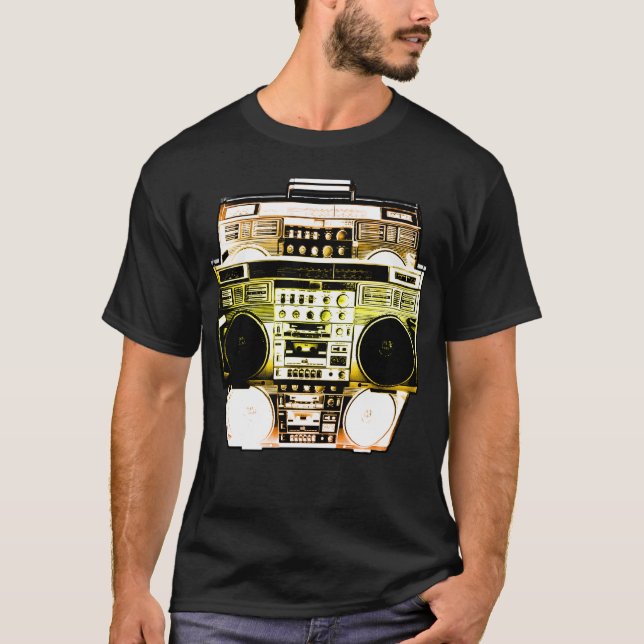 Boombox färg bleknar (guld) t shirt (Framsida)