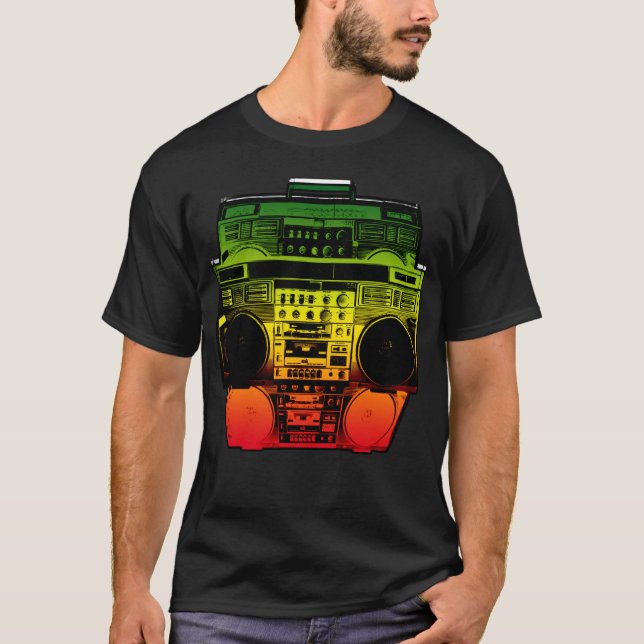 Boombox färg bleknar (Rasta) T-shirt (Framsida)