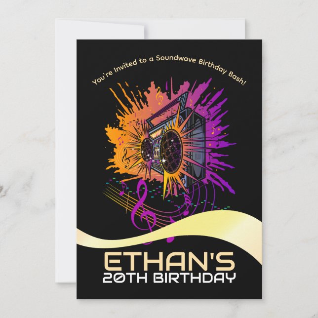 Boombox-födelsedag: Blast in i Roligten Inbjudningar (Framsida)