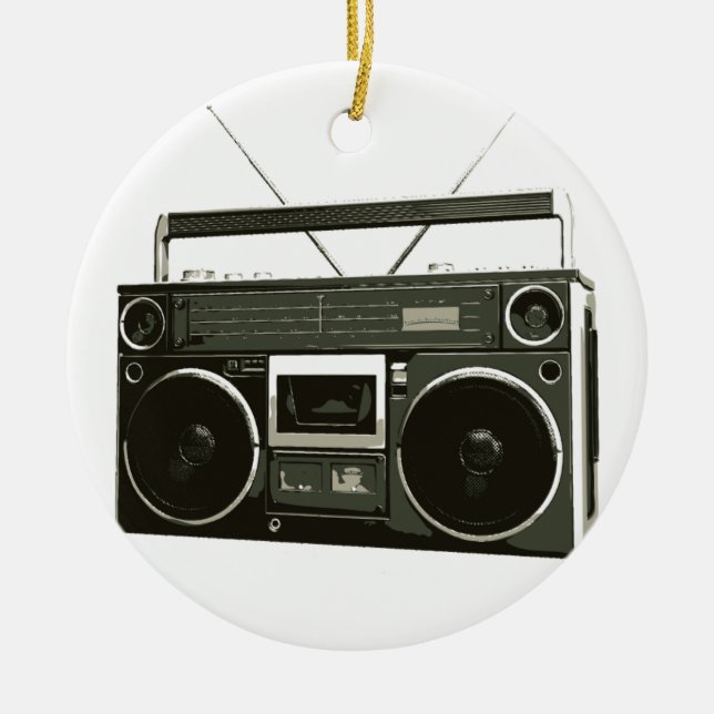 Boombox stereo radiosände julgransprydnad keramik (Framsidan)