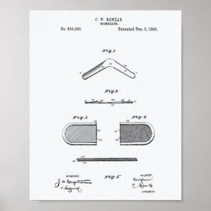 Boomerang 1893 Patent Art White Papper Poster