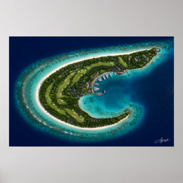Boomerangformad ö med marin satellitvy poster