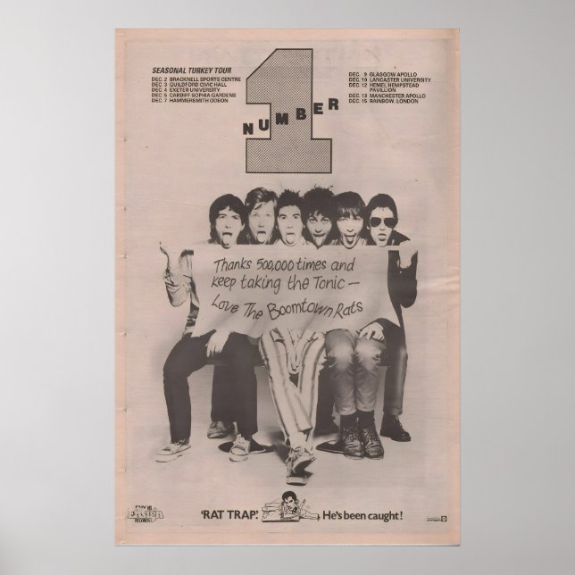 BOOMTOWN RATS - 1977 original NME-affisch - Rat Poster (Framsidan)