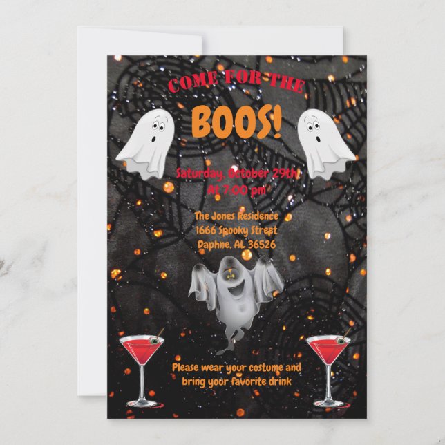 Boon, Drinks och Ghost Halloween fest-inbjudan Inbjudningar (Framsida)