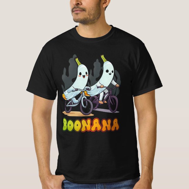 Boonana Cute Ghost Banana Cycling Fruit Halloween T Shirt (Framsida)