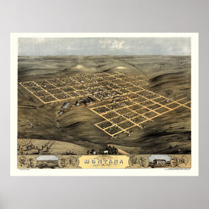 Boone (Montana), panorama- karta för IA - 1868 Poster