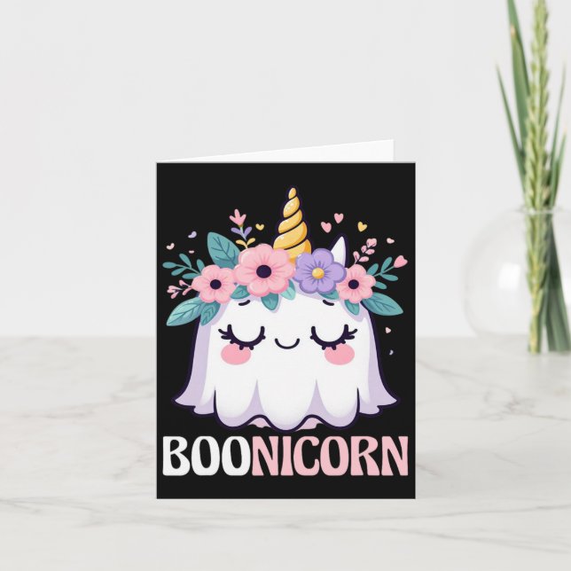 Boonicorn Unicorn Ghost Halloween Manar Women Kids Kort (Framsida)