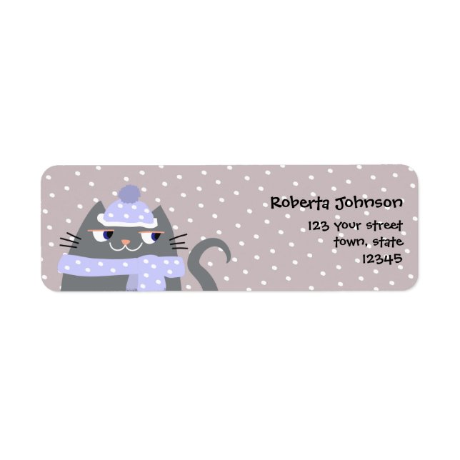 Booo katten, gullig returadress för vintersnö returadress etikett (Framsidan)