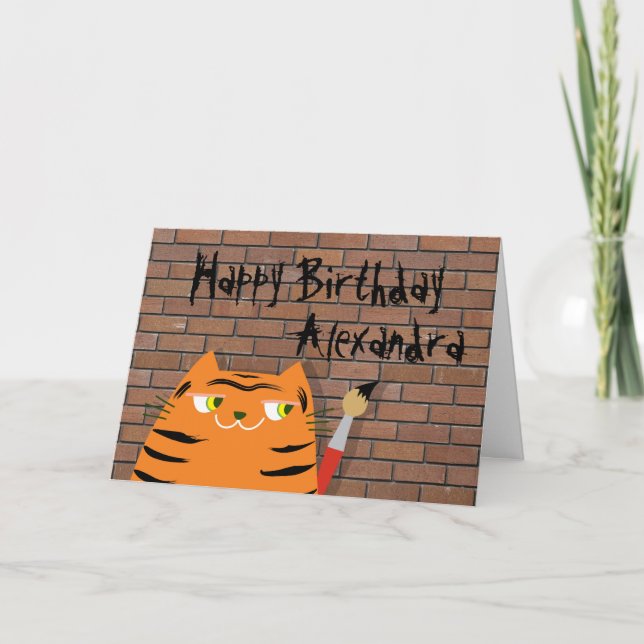 Booo Katten , Rolig Tecknad Tiger Barn Födelsedag Kort (Framsida)