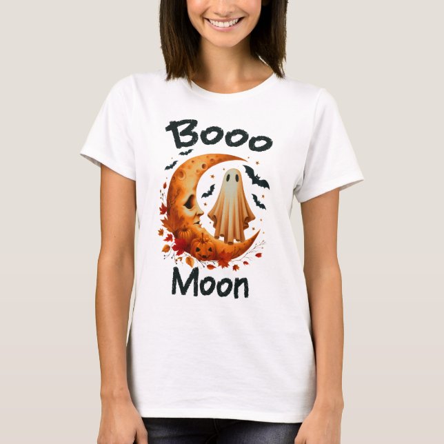 Booo Måne Halloween T Shirt (Framsida)