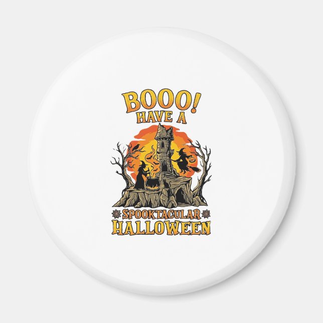 Booo spektakulär Halloween-häxa Kittel Slott  Magnet (Framsidan)
