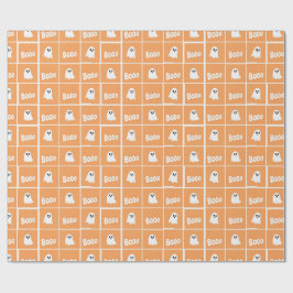 Booo Spöken Orange Rutig Halloween Mönster Presentpapper