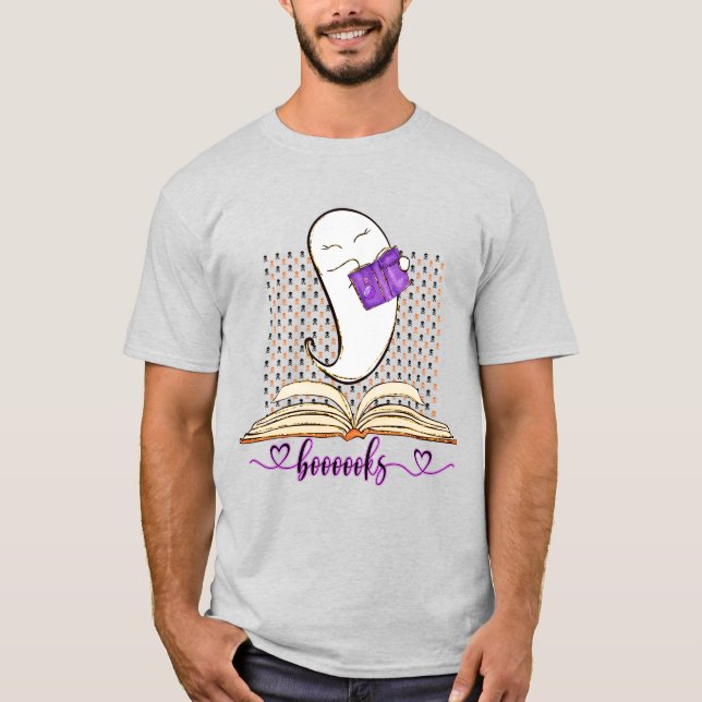 Boooker! Ghost och Bok Halloween Reading T Shirt (Framsida)