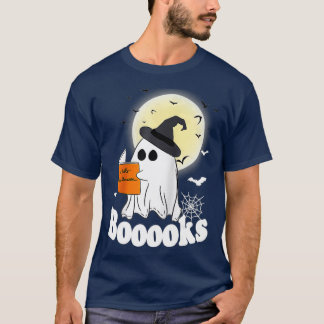 Boooks Boo Ghost Reading Måne Pumpkin Halloween Bo T Shirt